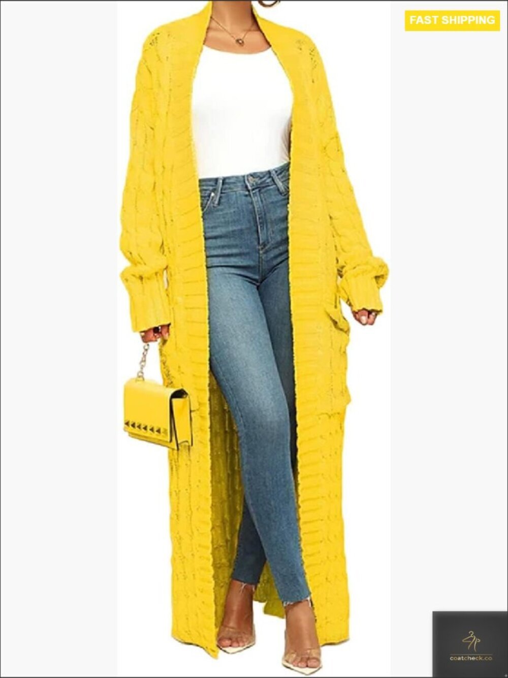 Chunky Cable Knit Cardigan with Pockets Loose Fit Long Open Front
